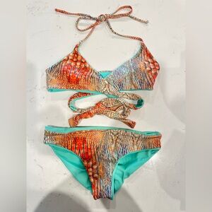 MALAI Snake Skin Colored Bikini Set with Crisscross Design